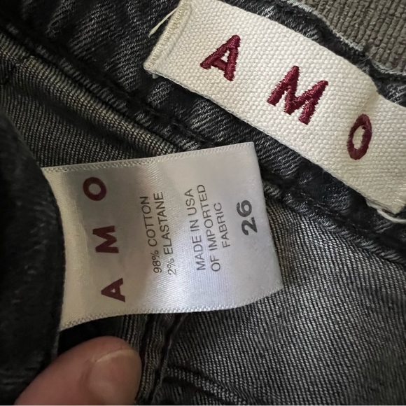 AMO Babe Button Fly Crop Jeans in Vixen Destroy Faded Black Wash Raw Release Hem - Picture 7 of 9